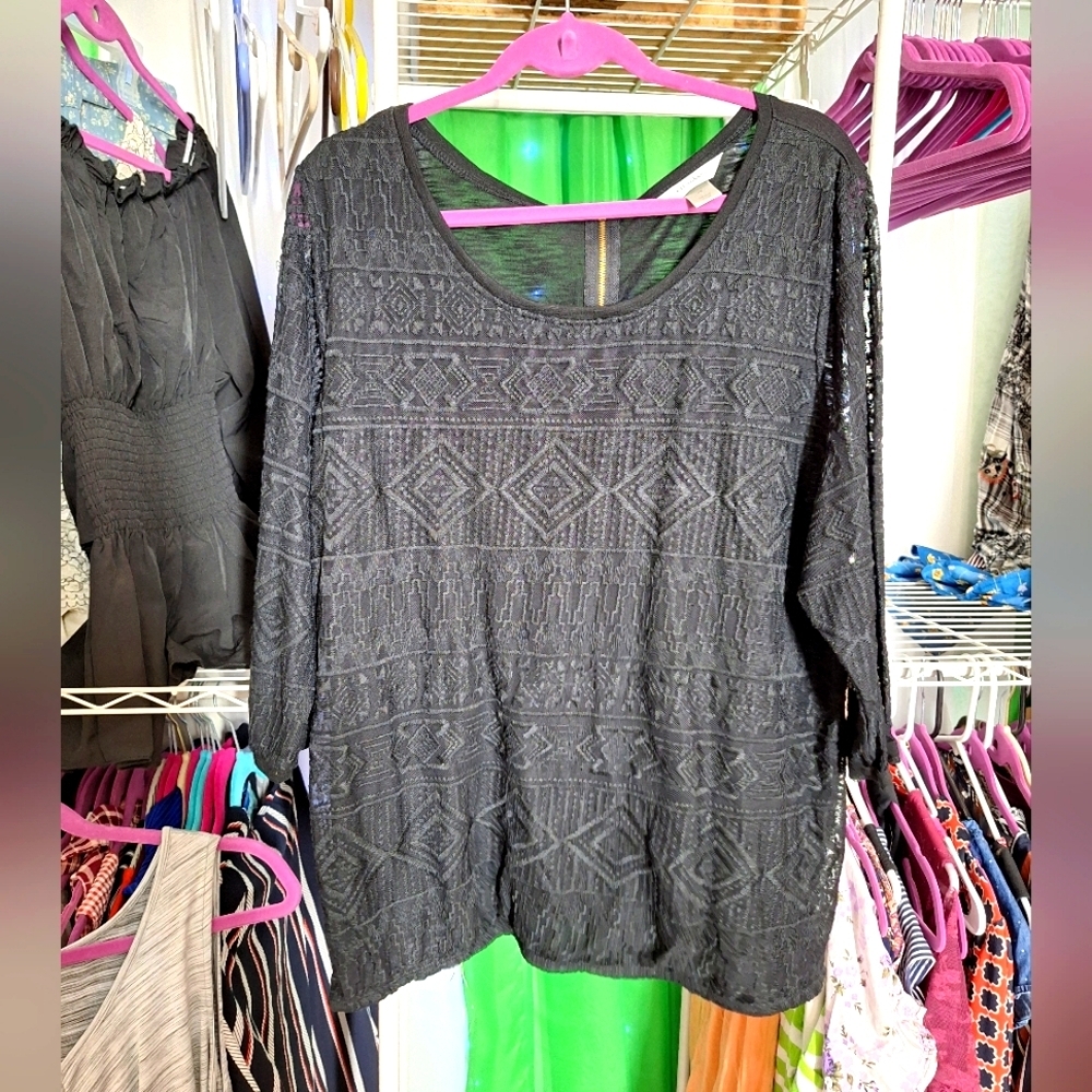 CJ BANKS SIZE 2X BLACK LONG SLEEVE TOP